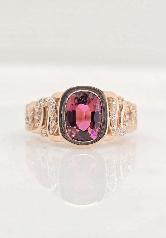 Custom 14K gold pink tourmaline paperclip ring