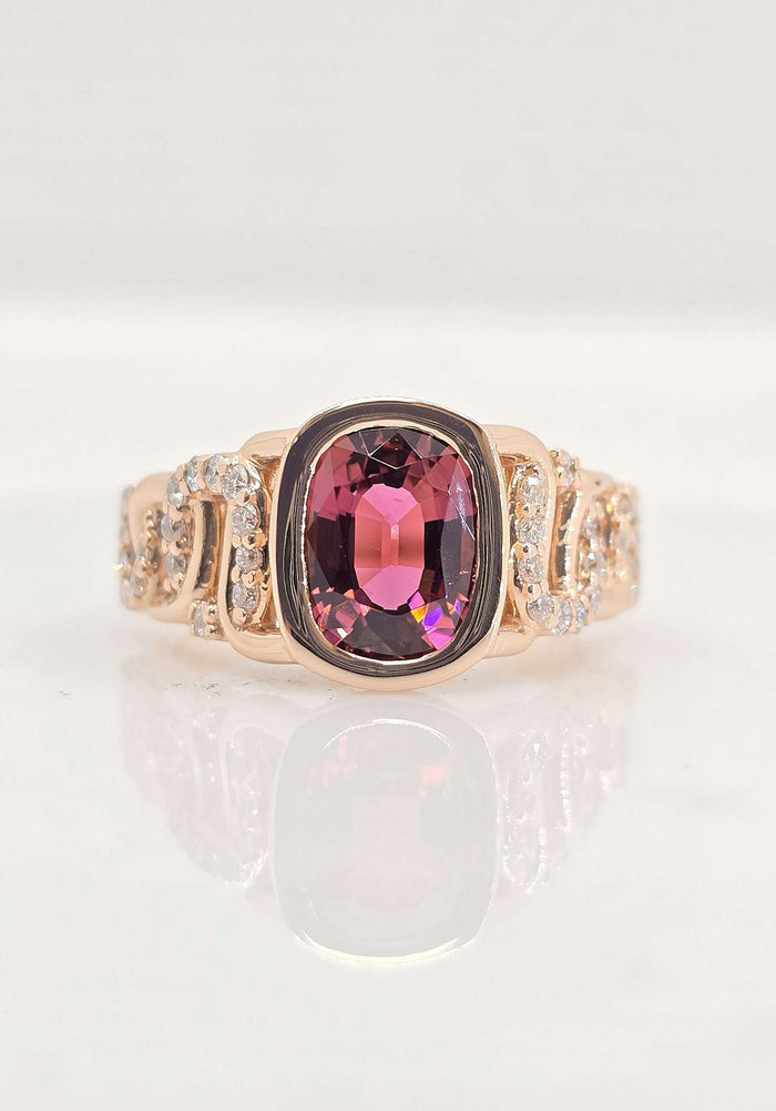 Custom 14K gold pink tourmaline paperclip ring