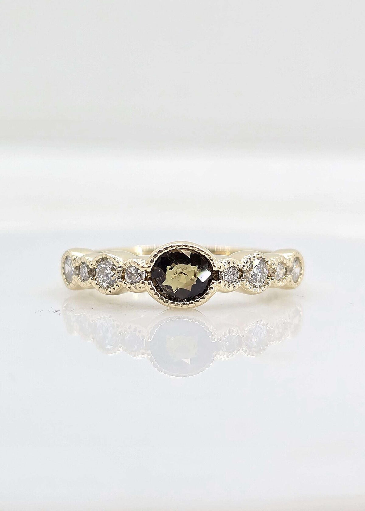 Custom 14K gold natural alexandrite and diamond ring