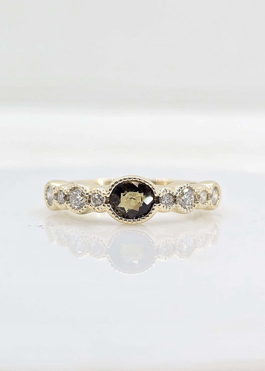 Custom 14K gold natural alexandrite and diamond ring