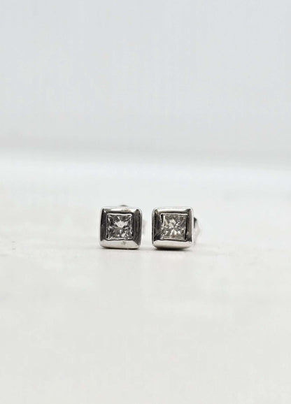 14K gold princess cut diamond stud earrings