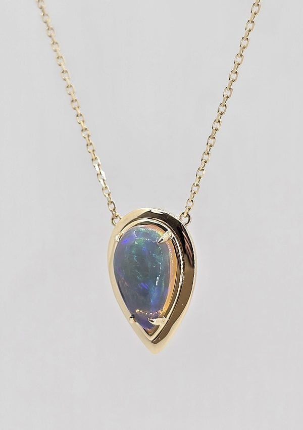 14K gold jelly opal necklace, view 3
