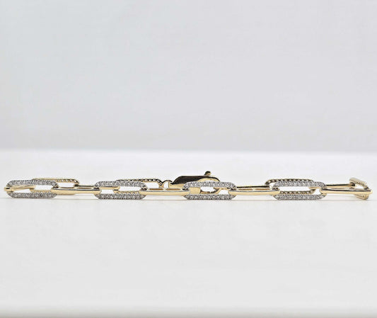14K gold diamond paperclip bracelet