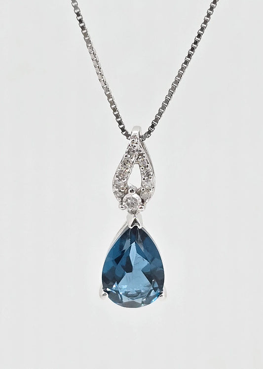 10K gold London blue topaz and diamond necklace