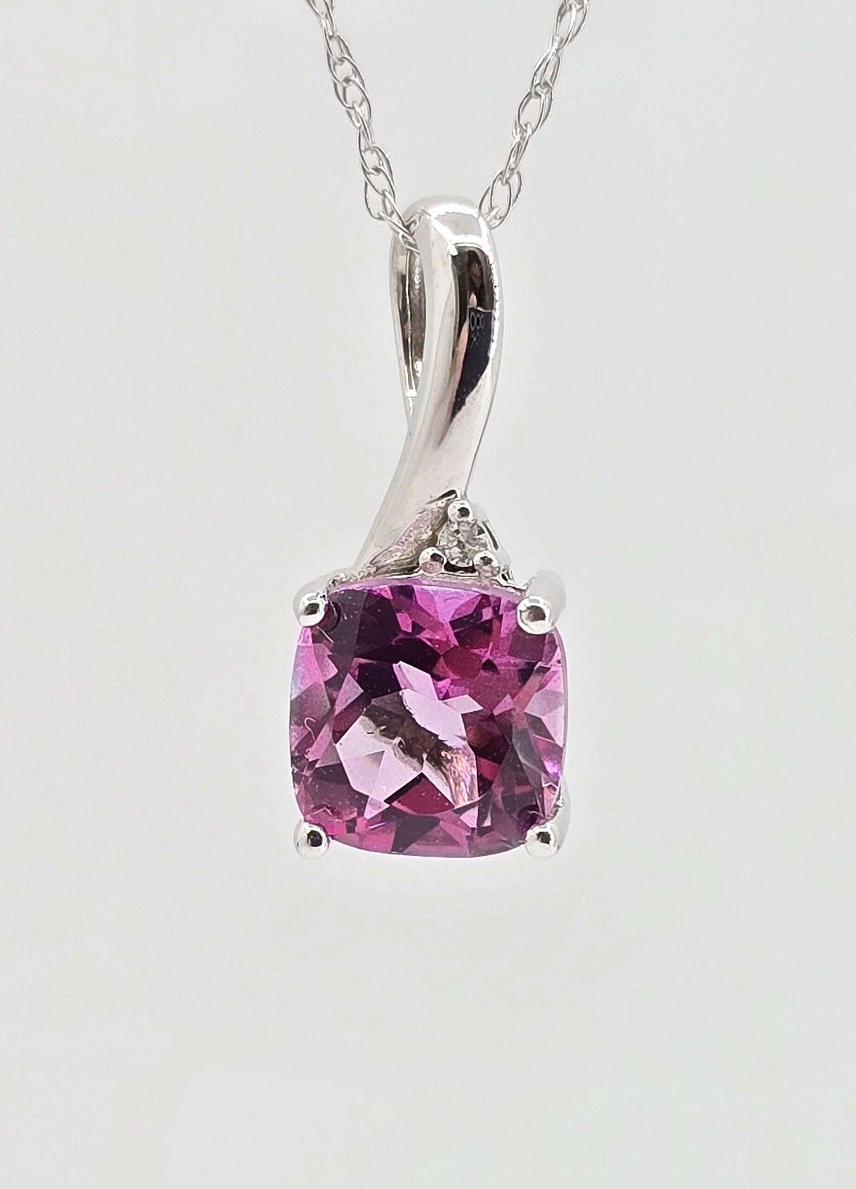 14K gold pink tourmaline and diamond necklace