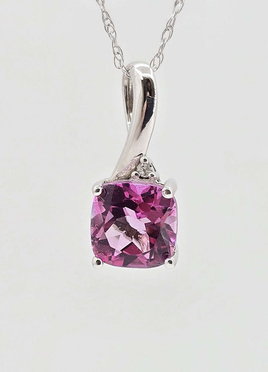 14K gold pink tourmaline and diamond necklace