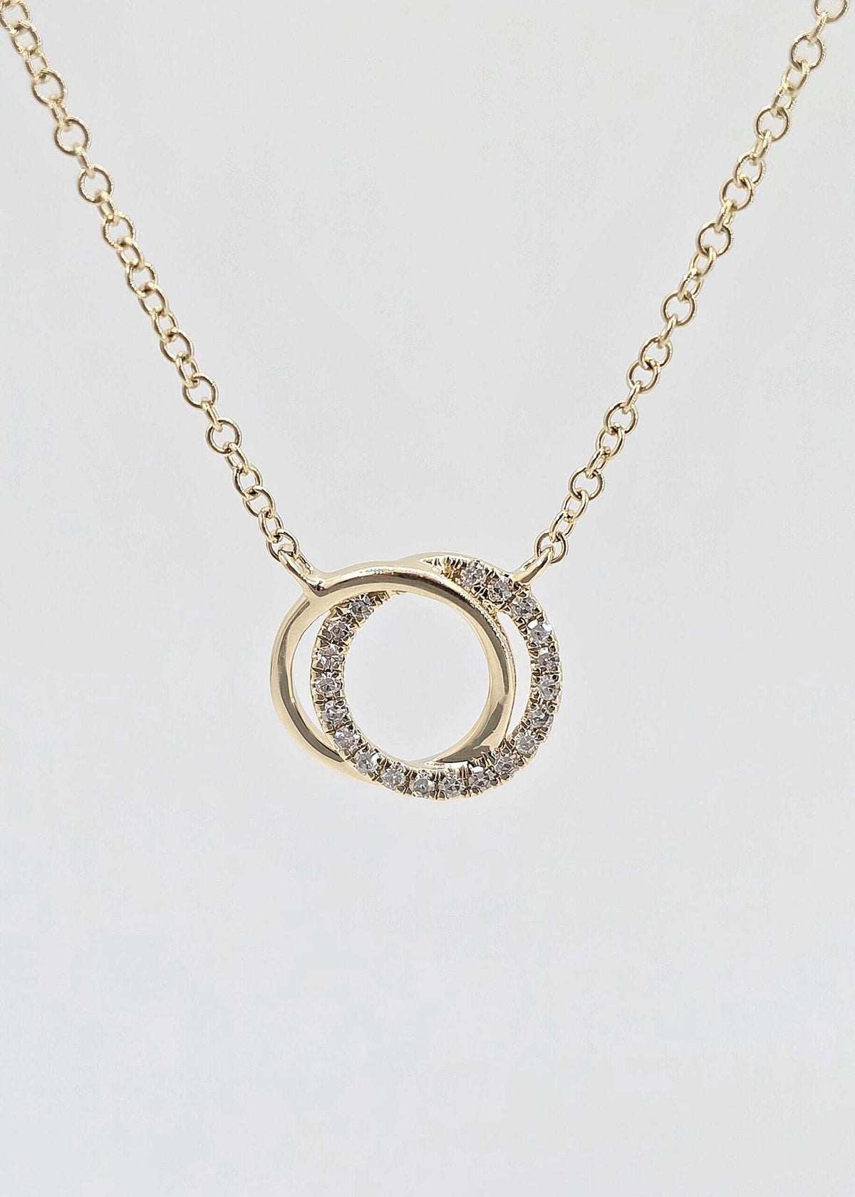 14K gold double circle diamond necklace