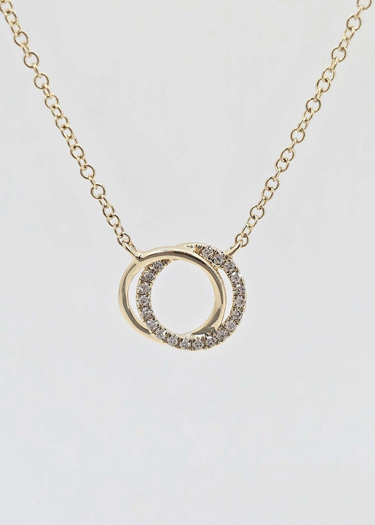 14K gold double circle diamond necklace