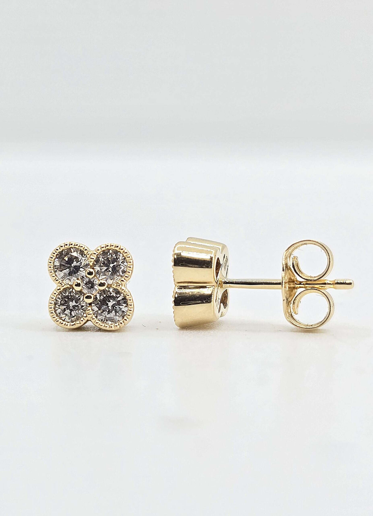 14K gold diamond clover earrings