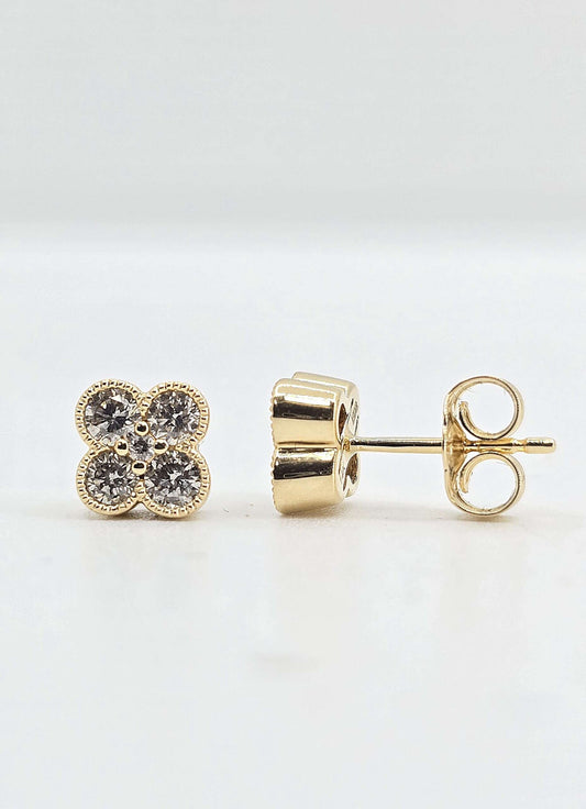 14K gold diamond clover earrings