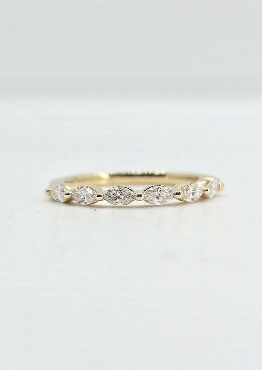 14K gold marquise prong diamond wedding band