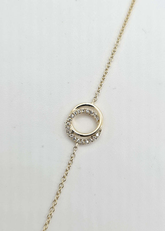 14K gold double circle diamond bracelet