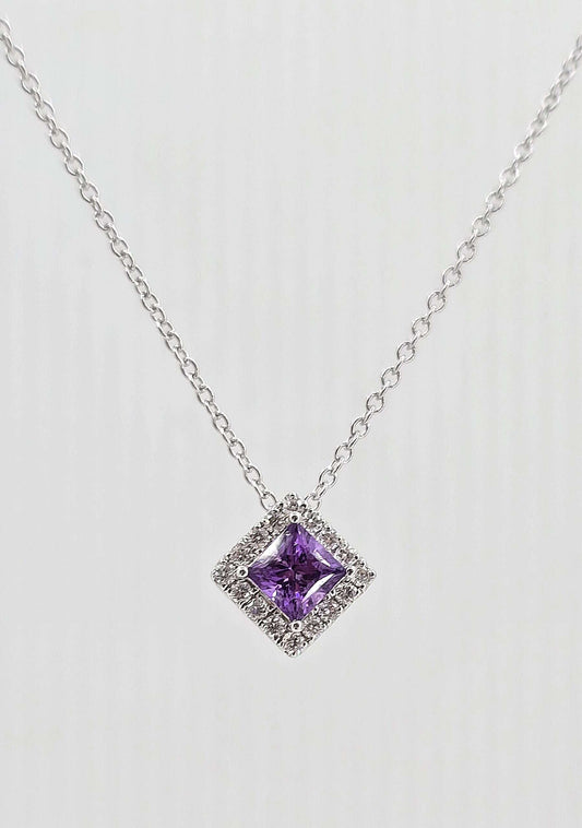 14K gold purple sapphire and diamond necklace