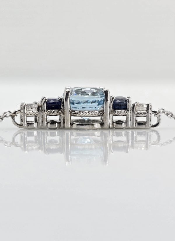 Custom 14K gold aquamarine necklace, view 2