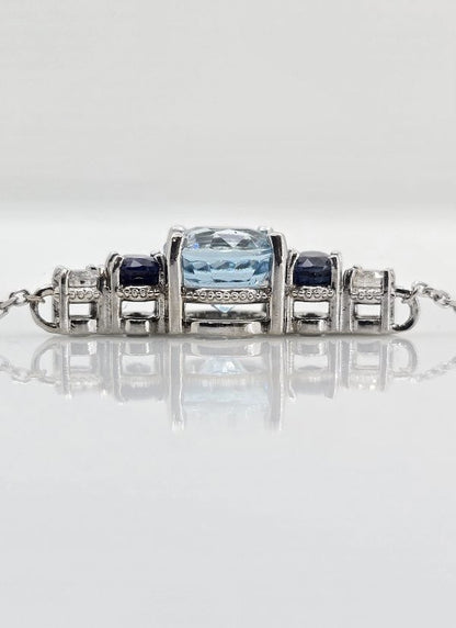 Custom 14K gold aquamarine necklace, view 2