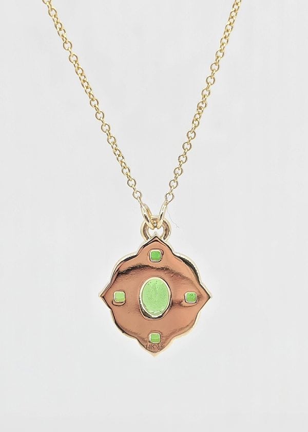 Custom 14K gold tsavorite and diamond necklace, view 2