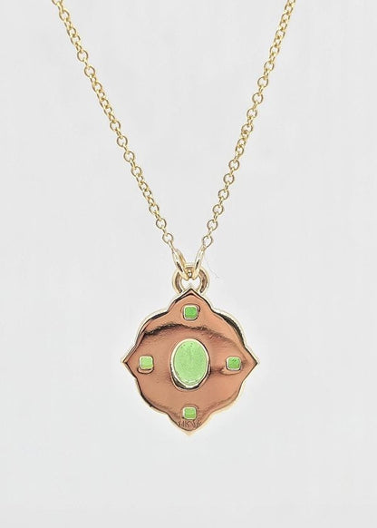 Custom 14K gold tsavorite and diamond necklace, view 2