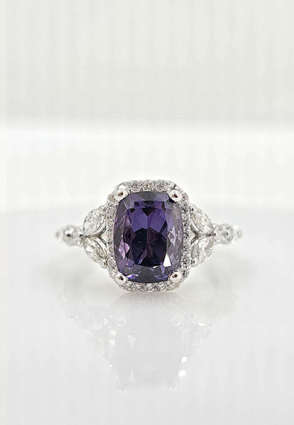 Custom platinum spinel and diamond ring