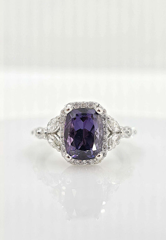Custom platinum spinel and diamond ring