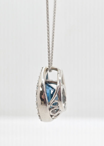 Custom 14K gold blue zircon and diamond necklace, view 3