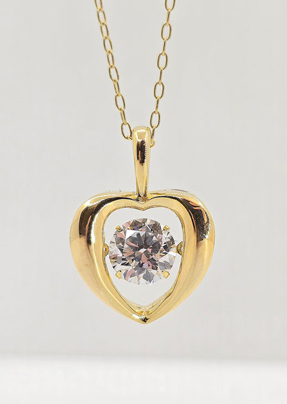 Gold plated sterling silver lab grown diamond heart movement necklace