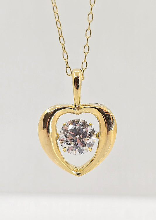 Gold plated sterling silver lab grown diamond heart movement necklace