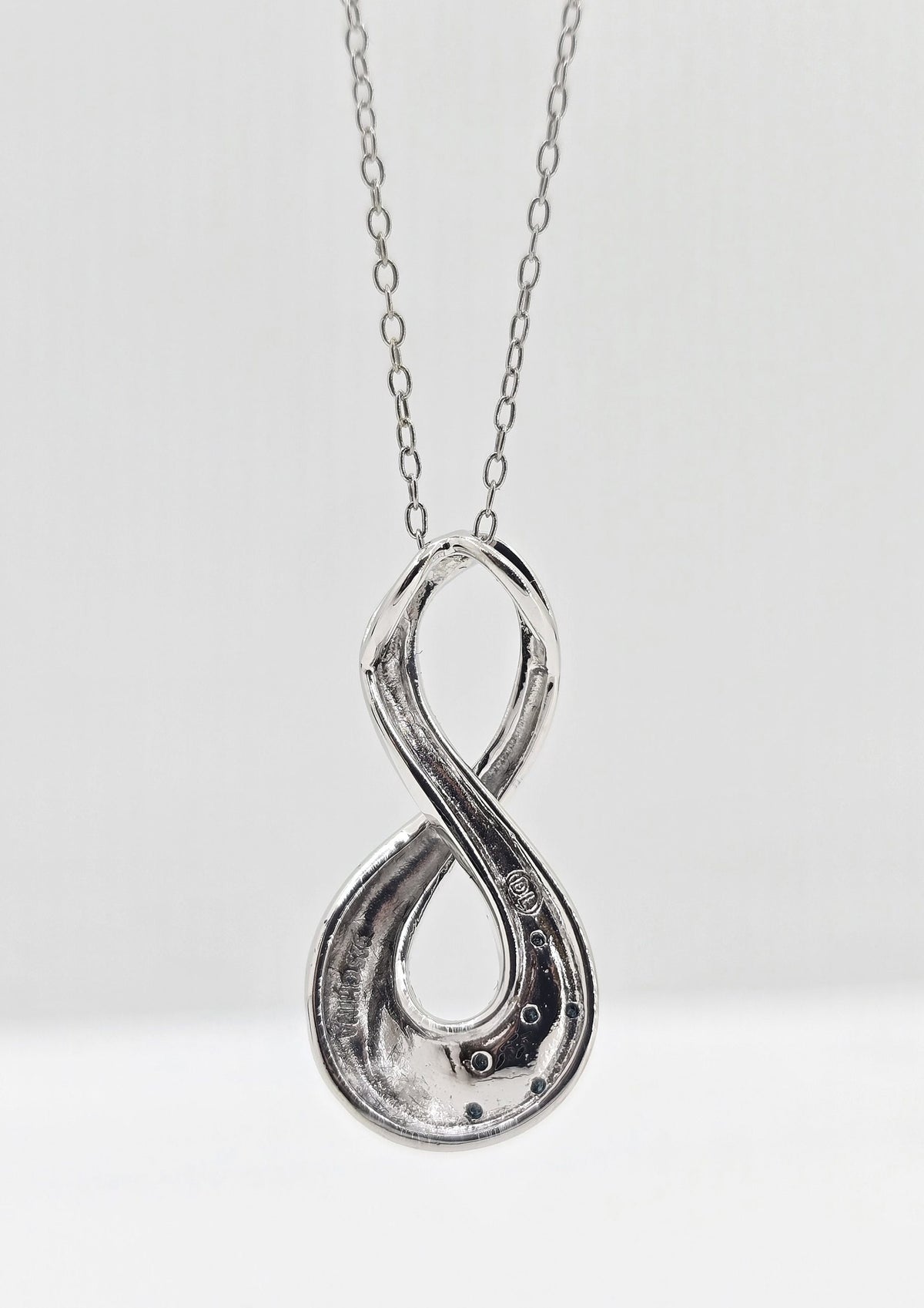 Sterling silver diamond infinity necklace, view 3