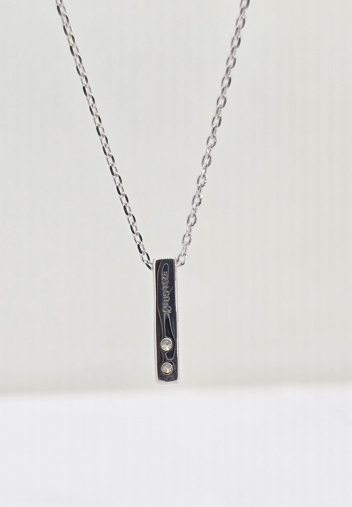 Sterling silver lab grown diamond bar necklace, view 3