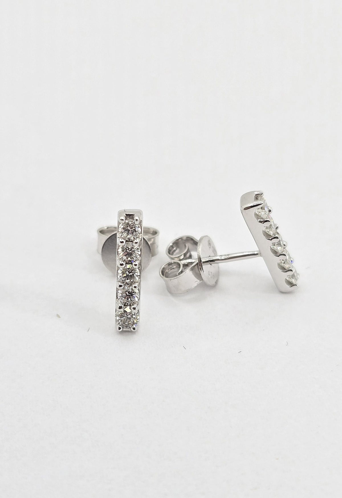 Sterling silver lab grown diamond bar earrings, view 3