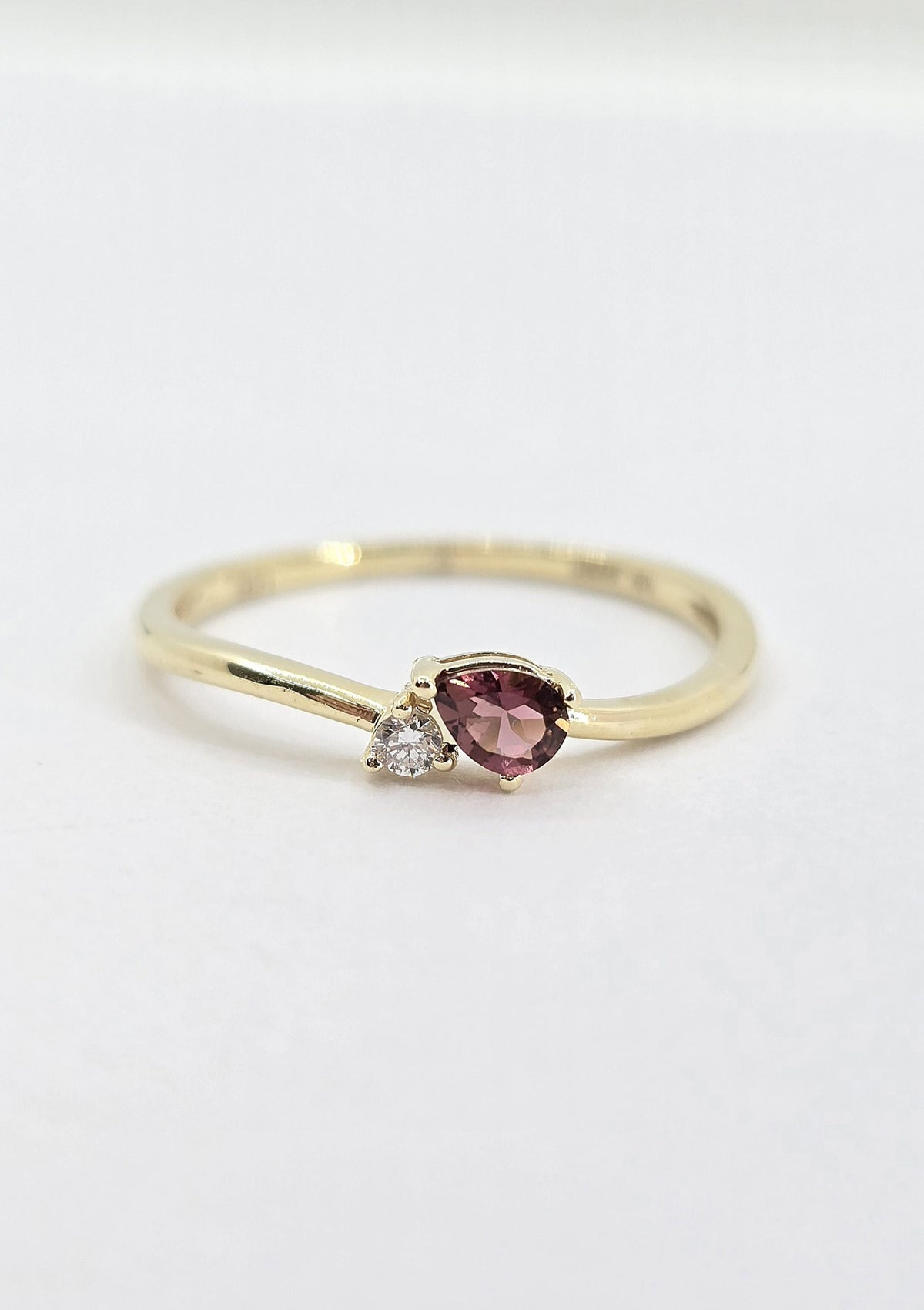 10K gold lab grown diamond and pink tourmaline ring