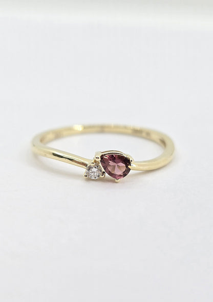 10K gold lab grown diamond and pink tourmaline ring