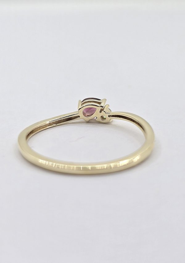 10K gold lab grown diamond and pink tourmaline ring, view 3