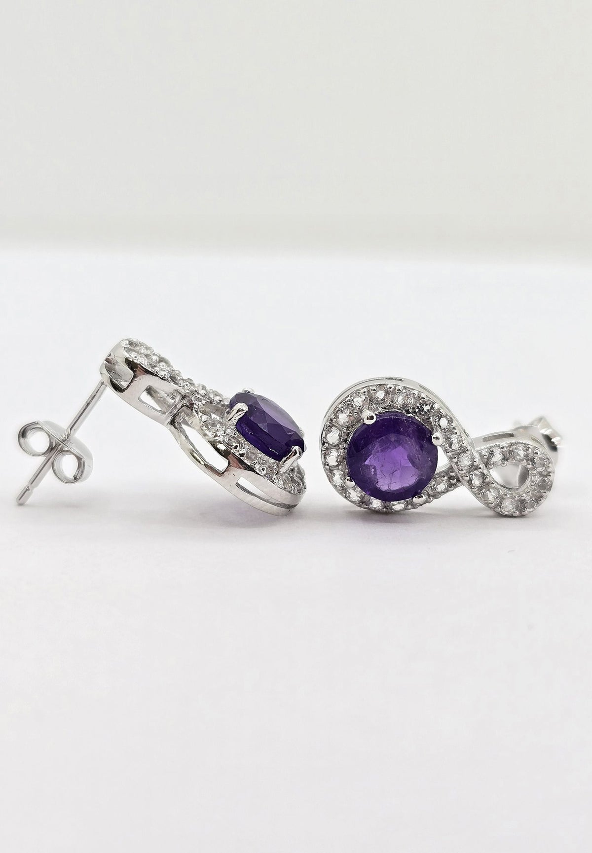 Sterling silver amethyst earrings, view 3