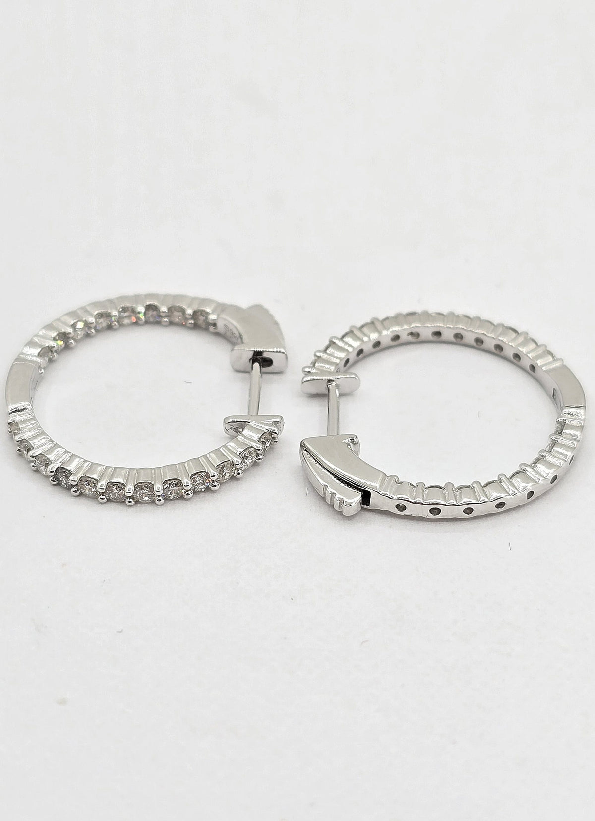 Sterling silver lab grown diamond in/out hoop earrings, view 3