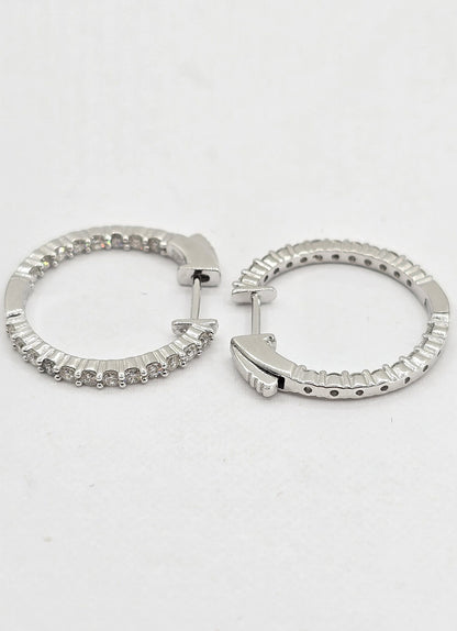 Sterling silver lab grown diamond in/out hoop earrings, view 3