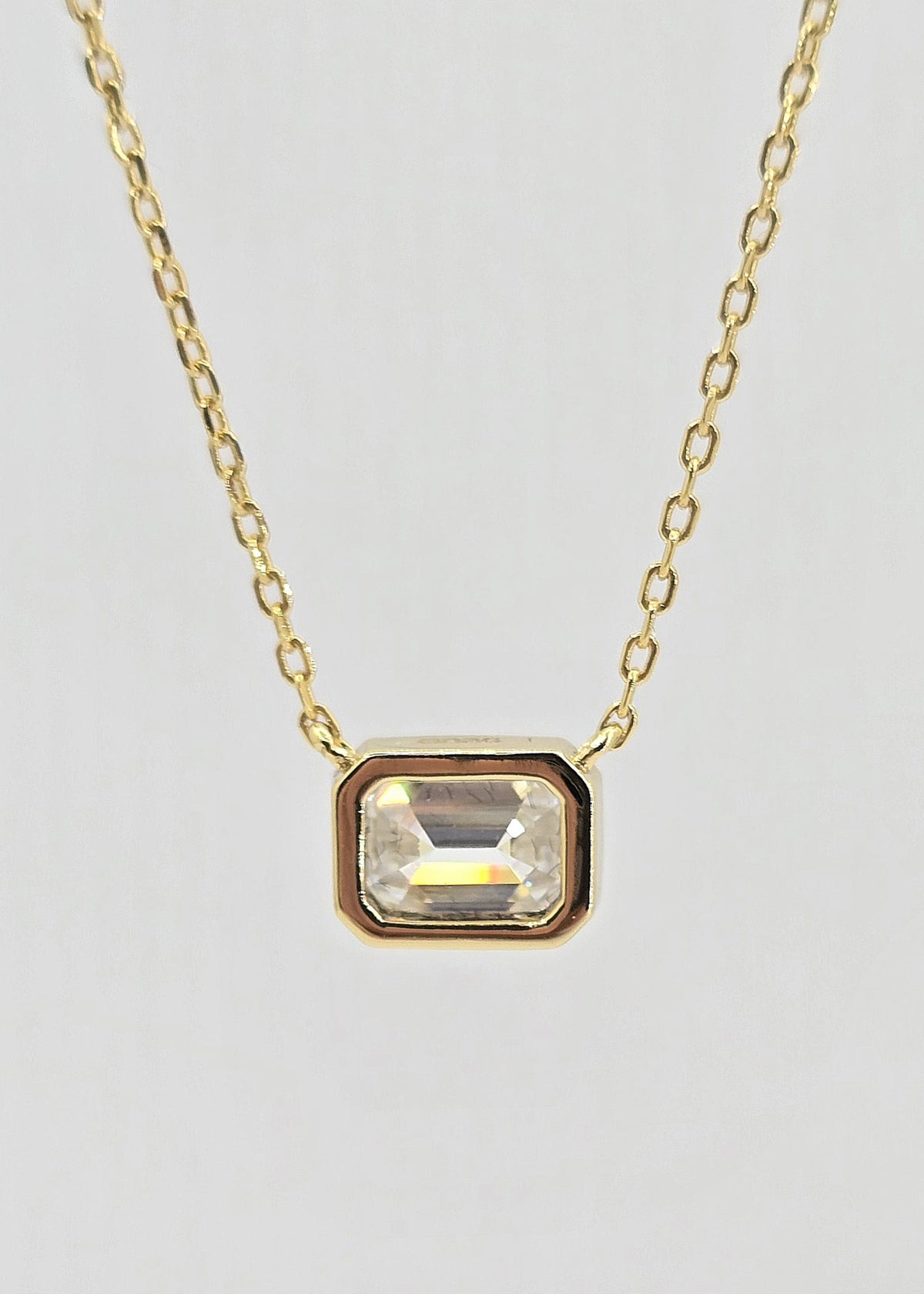 Gold plated sterling silver moissanite necklace, view 2
