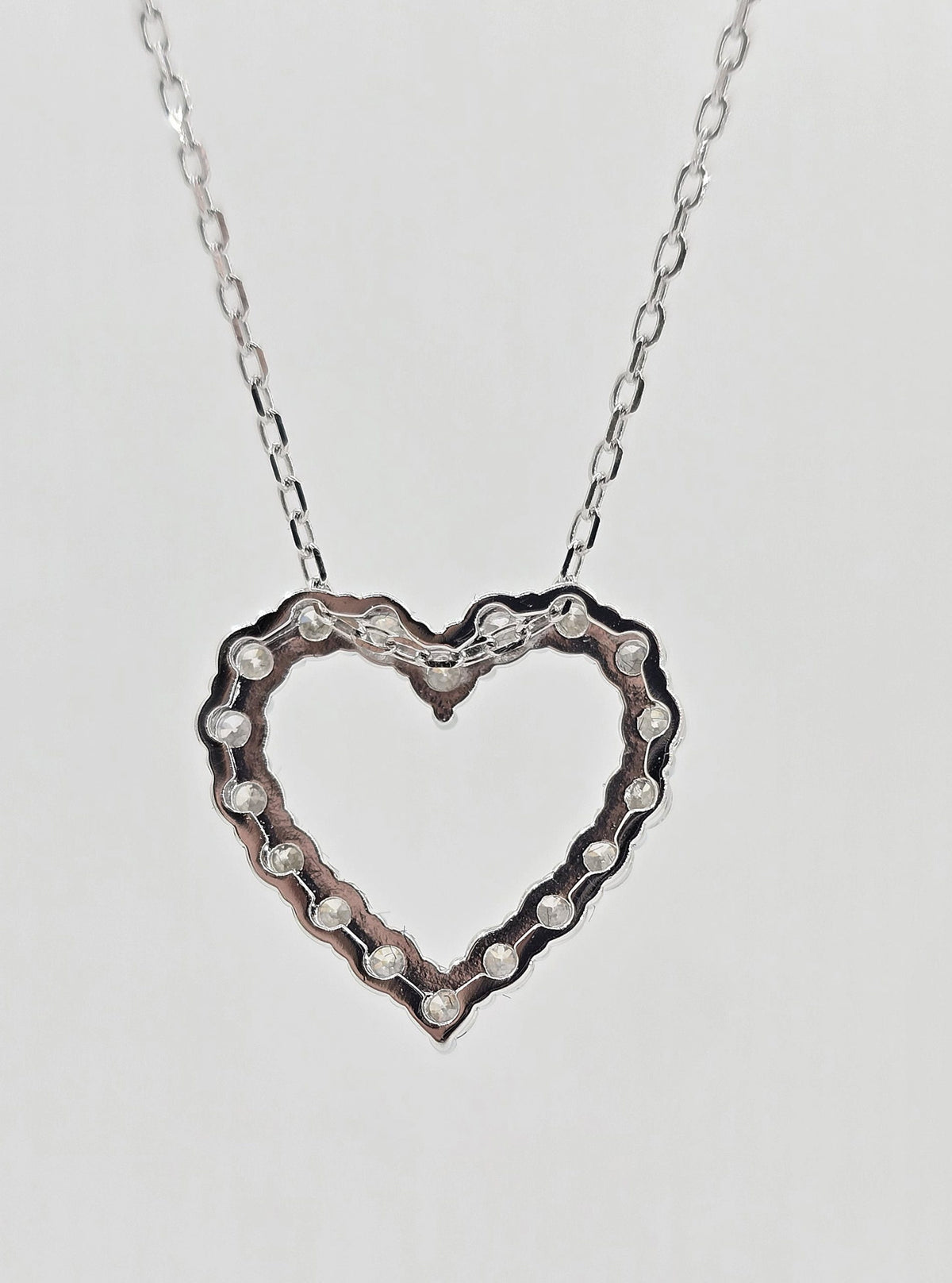 Sterling silver lab grown diamond heart necklace, view 3
