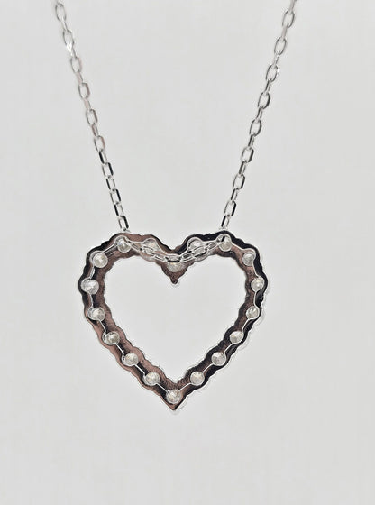 Sterling silver lab grown diamond heart necklace, view 3