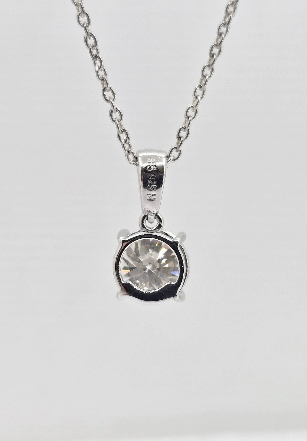 Sterling silver moissanite solitaire necklace, view 2