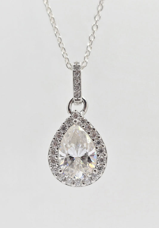 Sterling silver moissanite halo necklace