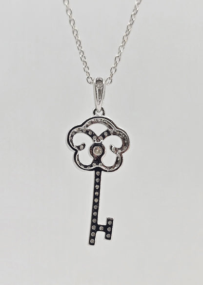 Sterling silver moissanite key necklace, view 3
