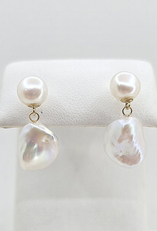 14K gold baroque pearl earrings