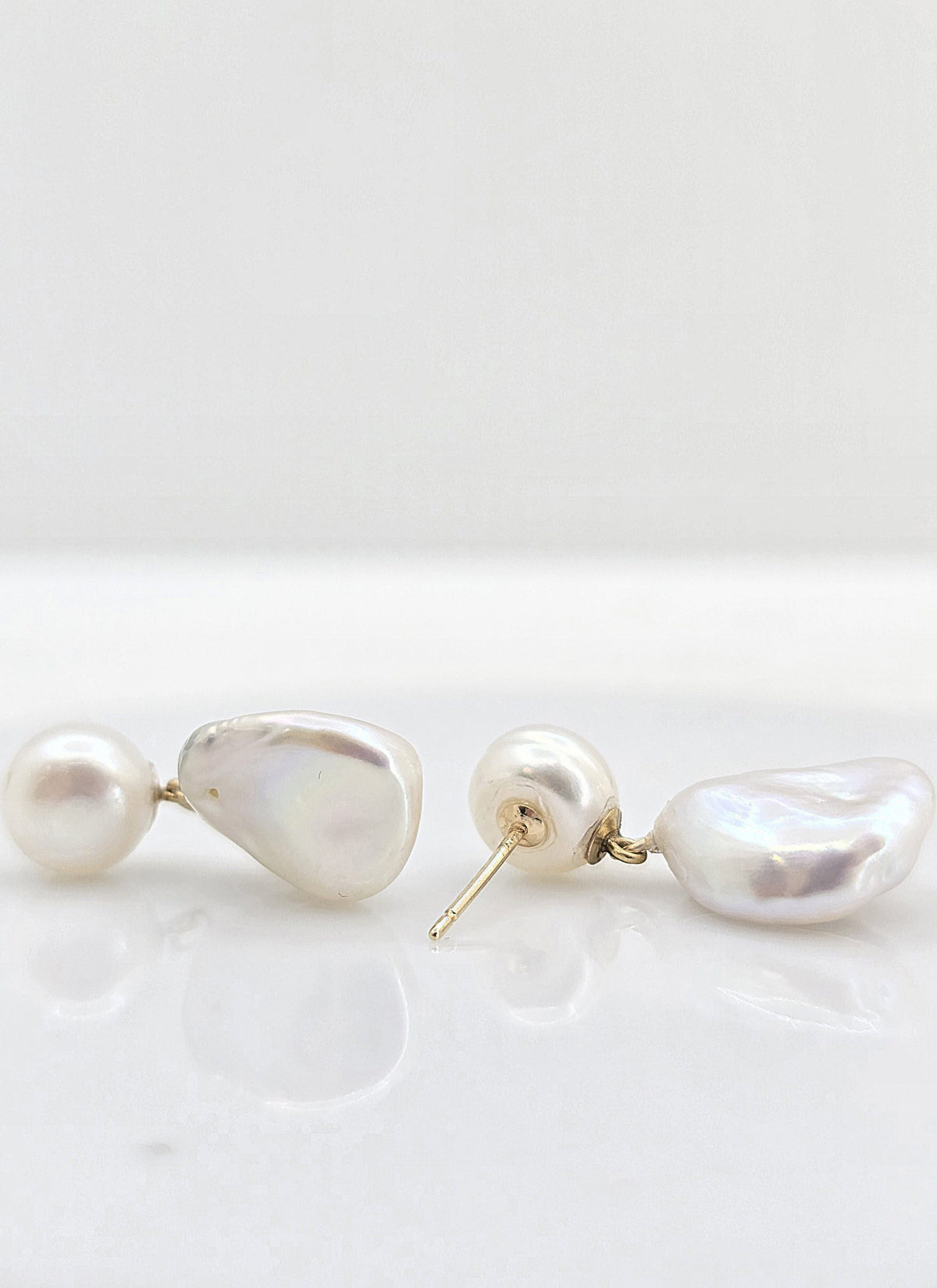 14K gold baroque pearl earrings, view 3