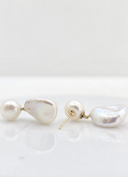14K gold baroque pearl earrings, view 3
