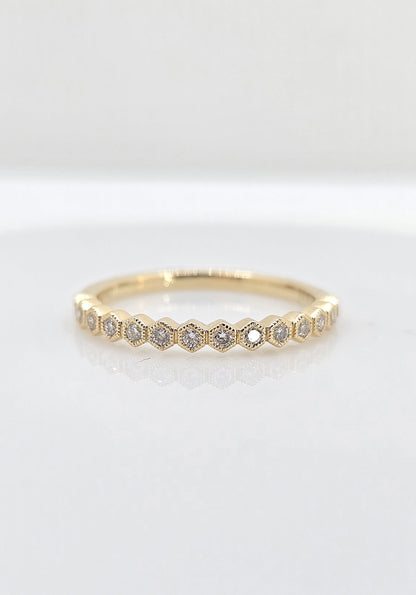 14K gold geometric diamond band