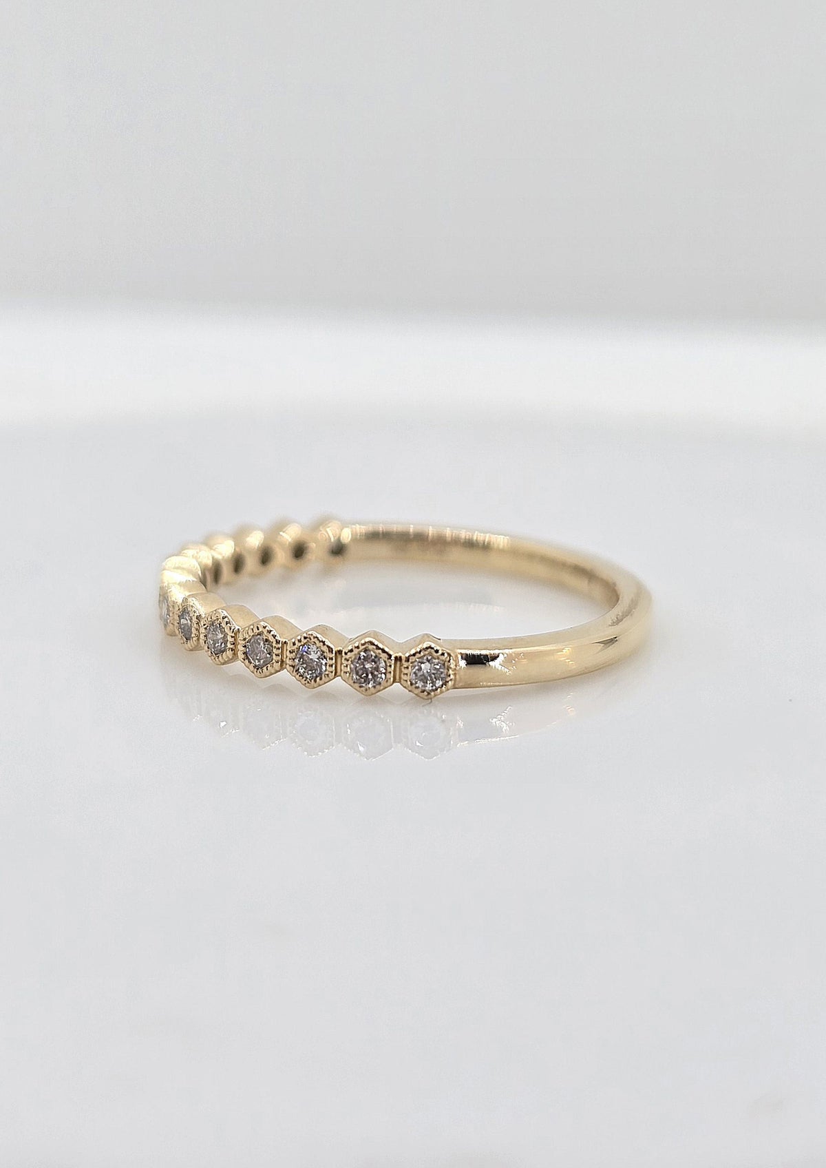 14K gold geometric diamond band, view 3