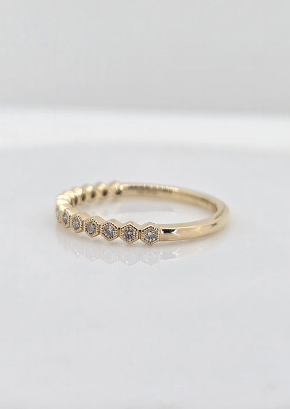 14K gold geometric diamond band, view 3