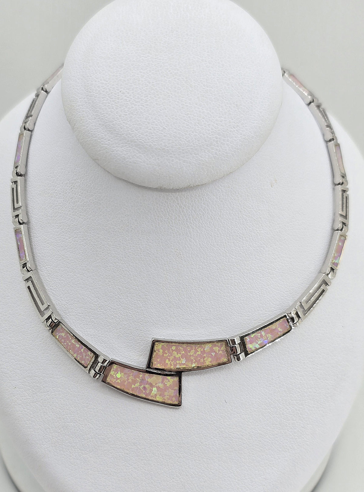 Sterling silver pink opal necklace
