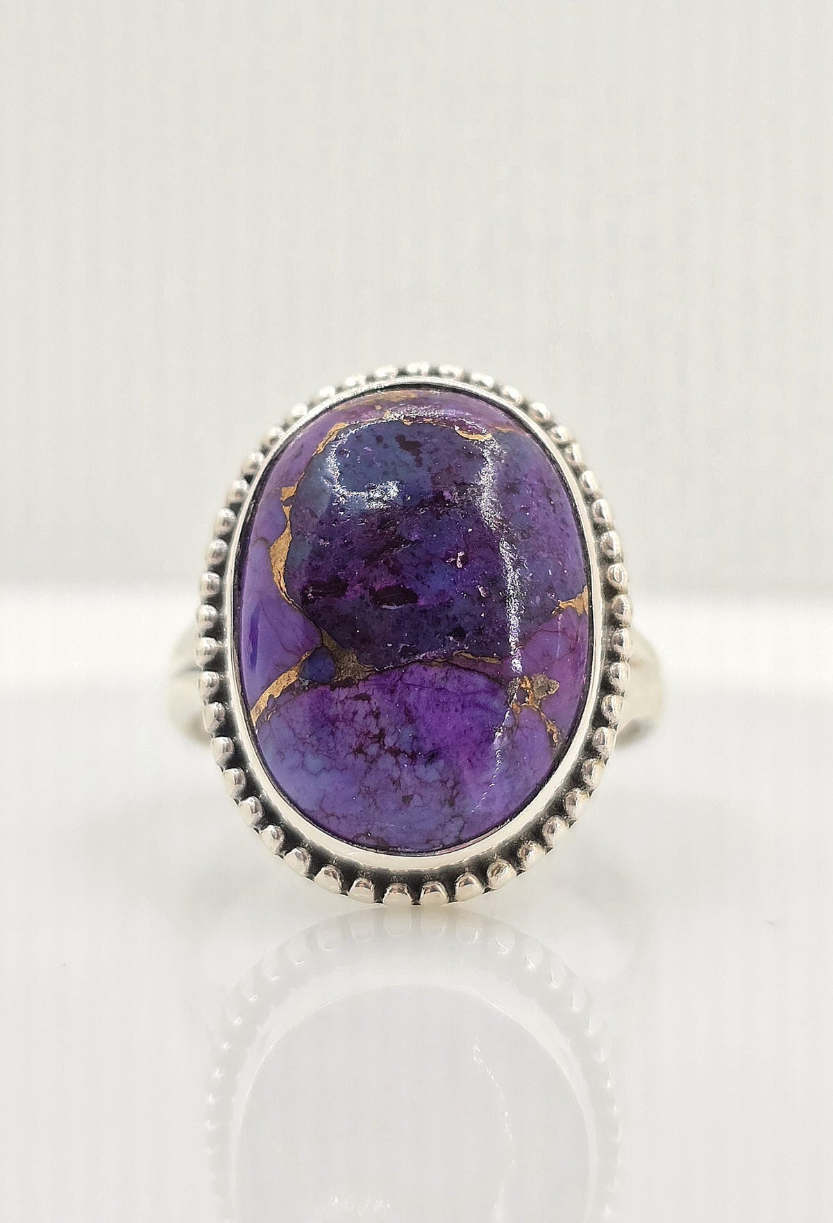 Sterling silver purple and copper turquoise ring