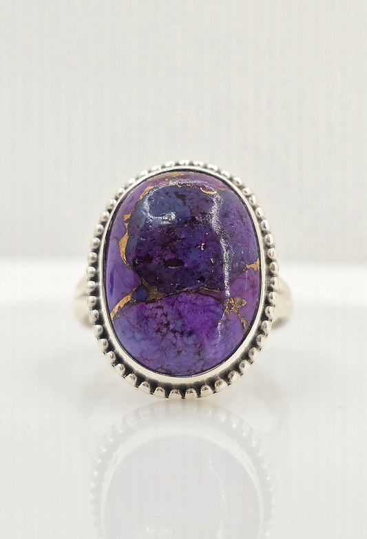 Sterling silver purple and copper turquoise ring